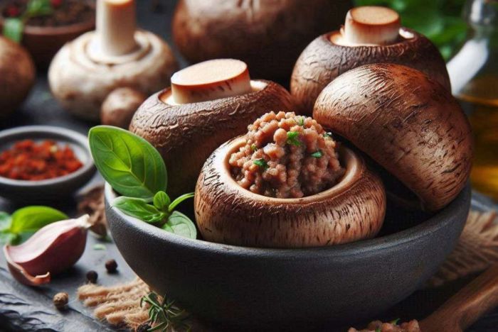 Грибні кошики з курячим фаршем і сирною начинкою