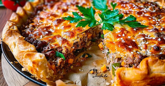 Пиріг з м'ясним фаршем на сковороді