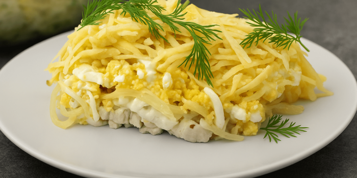 Салат з куркою, твердим сиром і яйцями